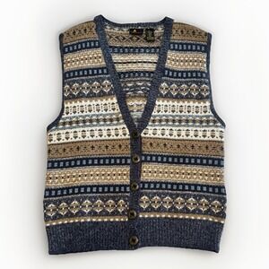 Vintage Liz Claiborne Sport Sweater Vest Large Cardigan Fair Isle‎ Grunge Aztec